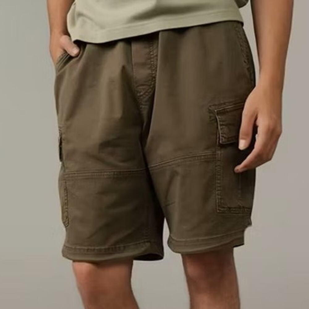 American Eagle AE Flex Parachute Shorts Cargo Pockets Olive Green Mens Size S
